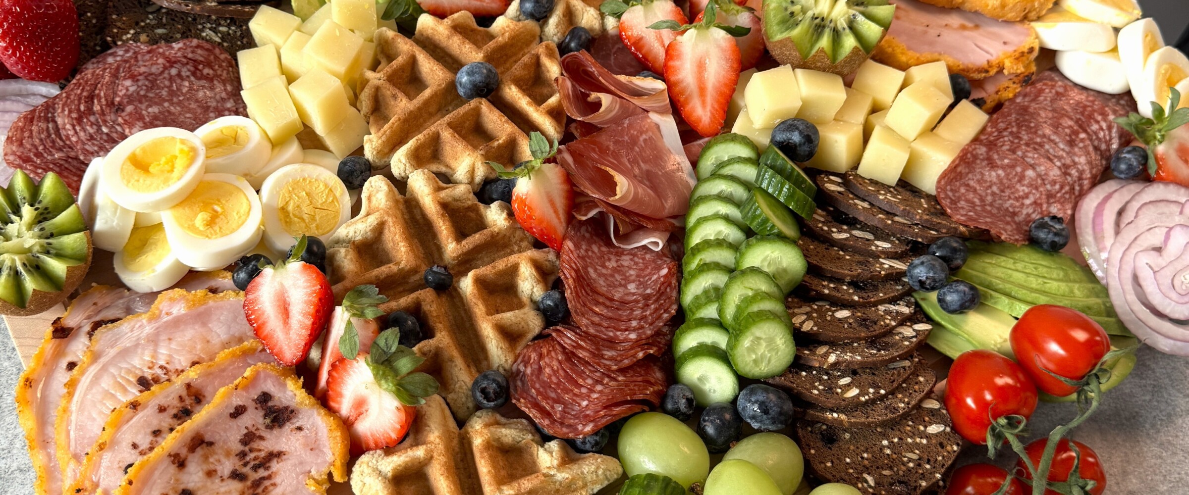 Breakfast charcuterie board on a table