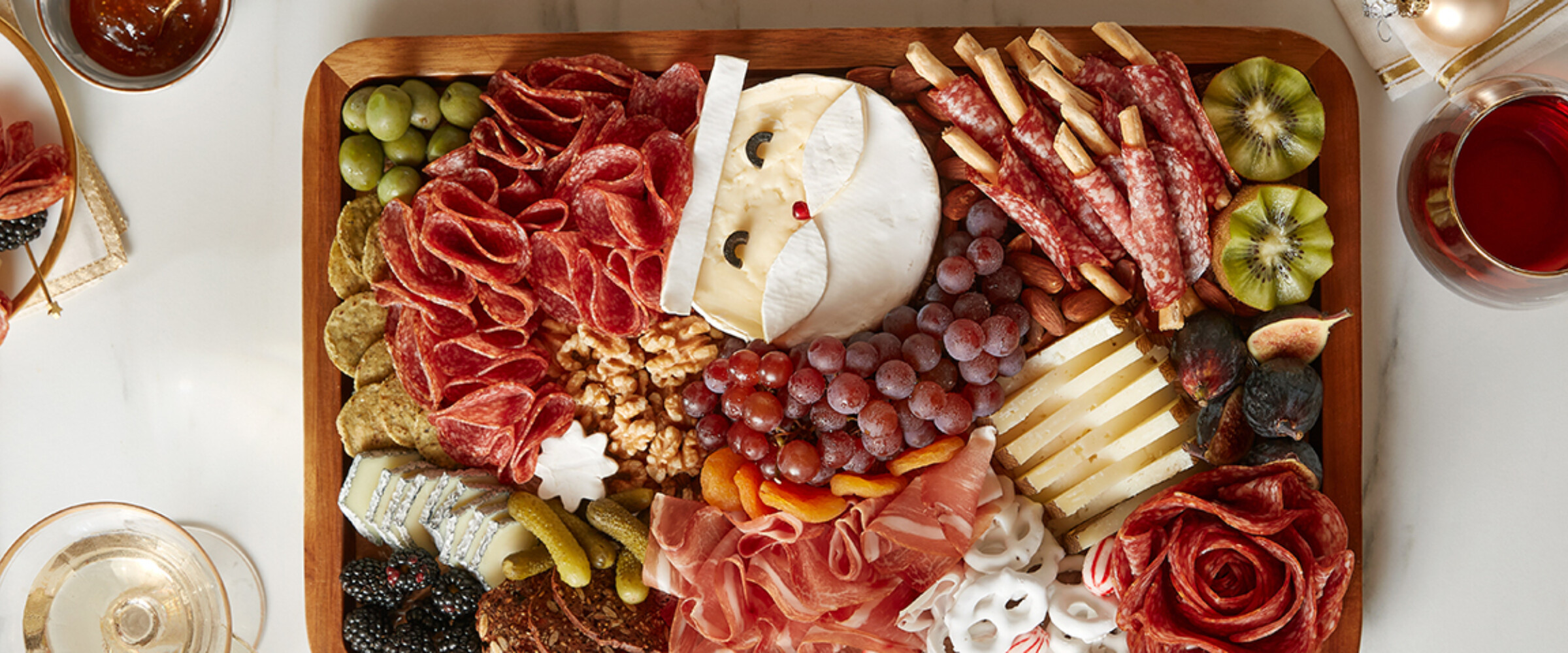 santa charcuterie on a board