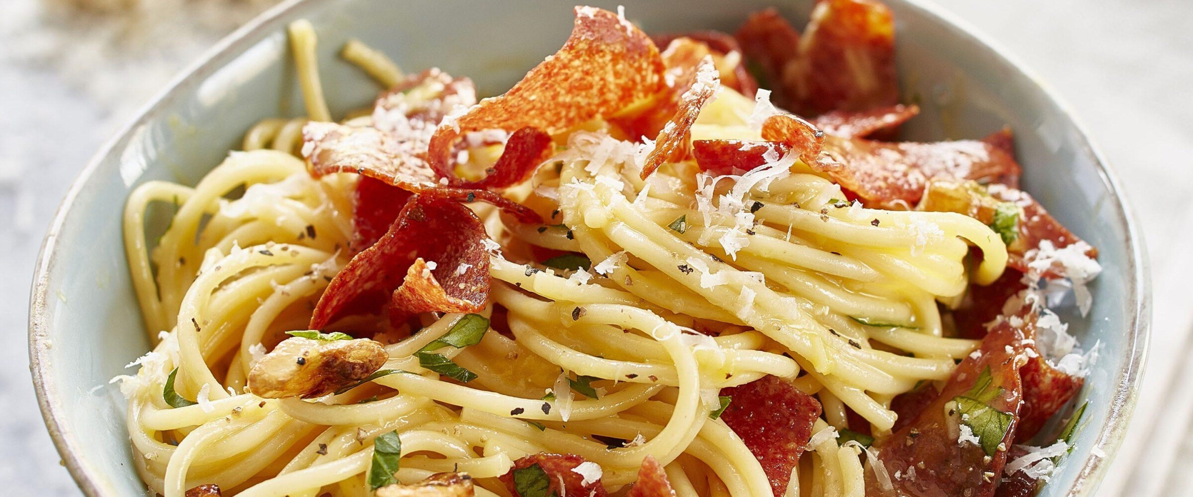 bowl of salami carbonara