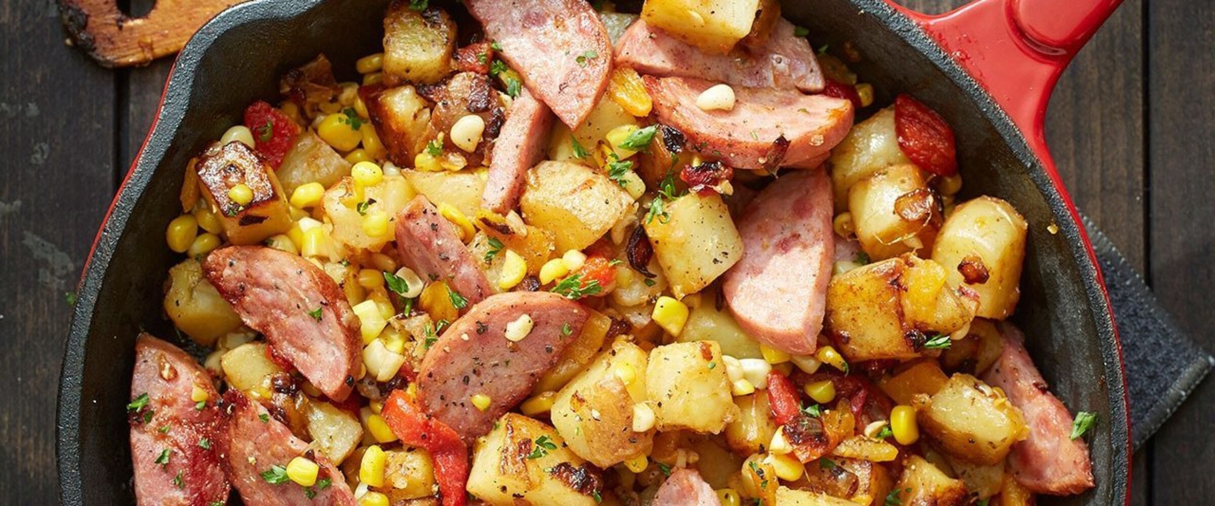 Kolbassa and potato dish in skillet