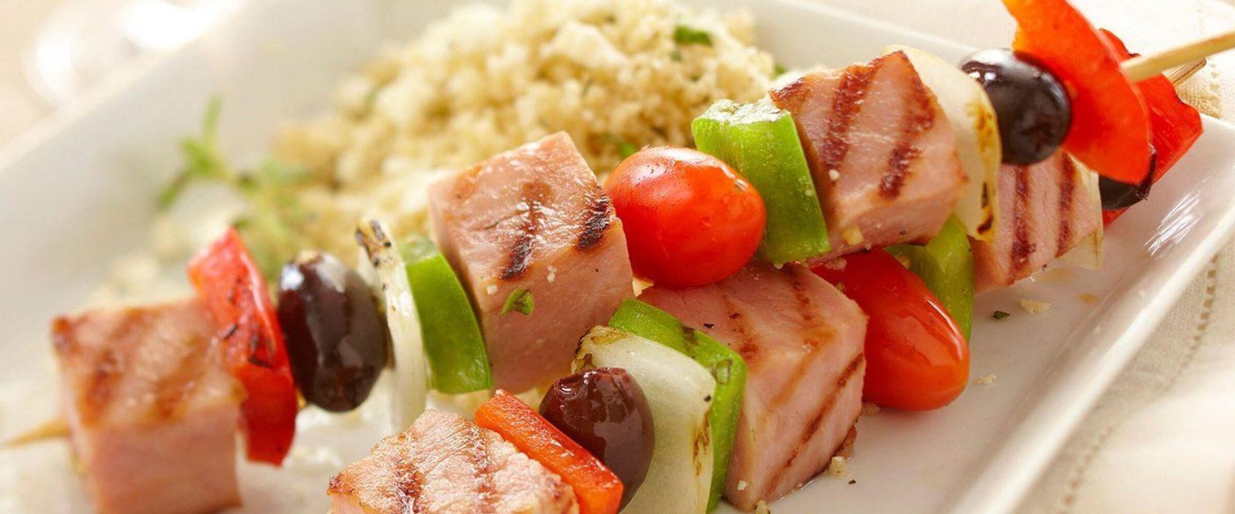 Ham, Olives, Tomato and cucumber on a kebob