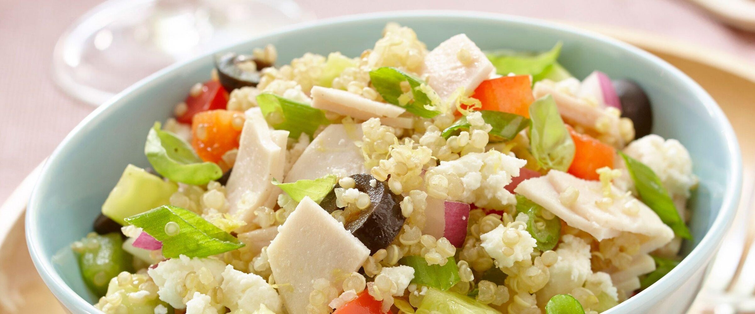 Turkey and quinoa salad in bowl