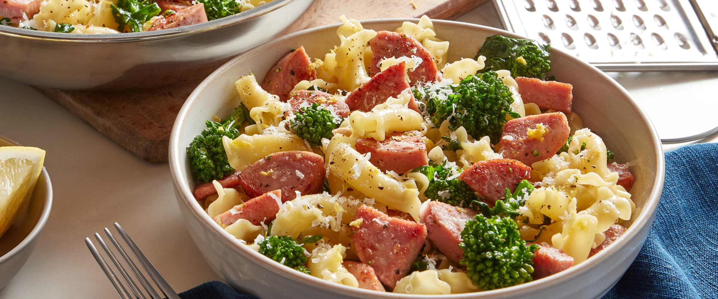 Kolbassa pasta in a white bowl