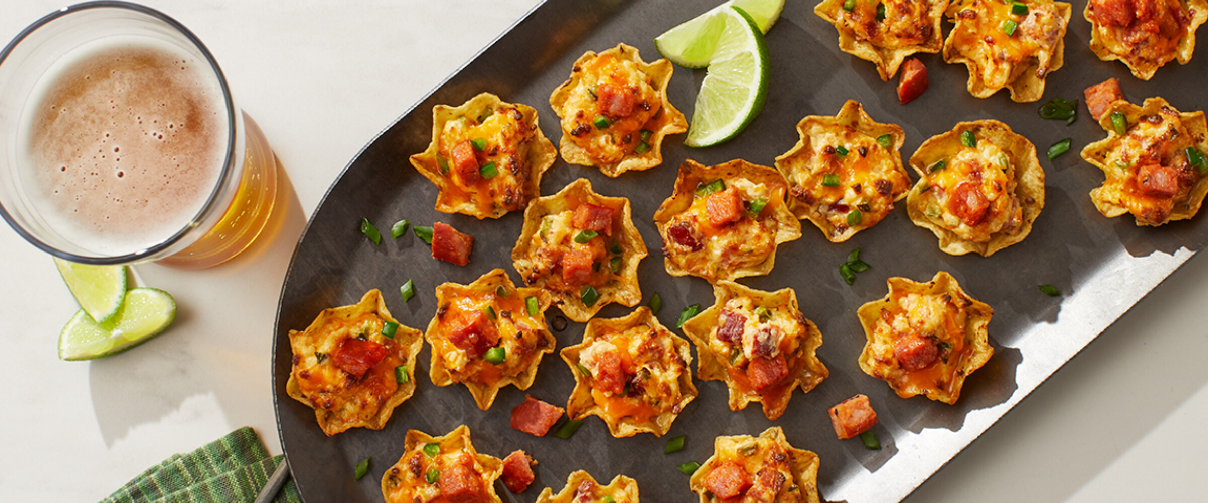 Chorizo Nacho cups on a tray