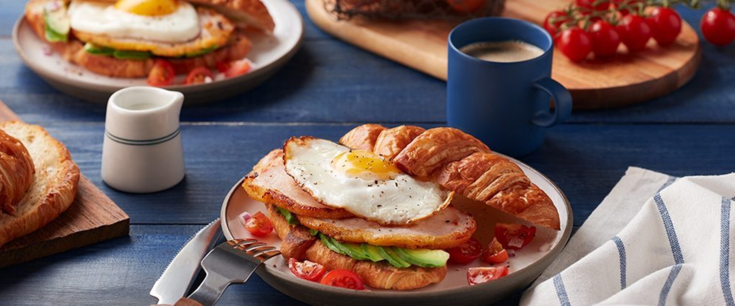 Egg and back bacon on a croissant