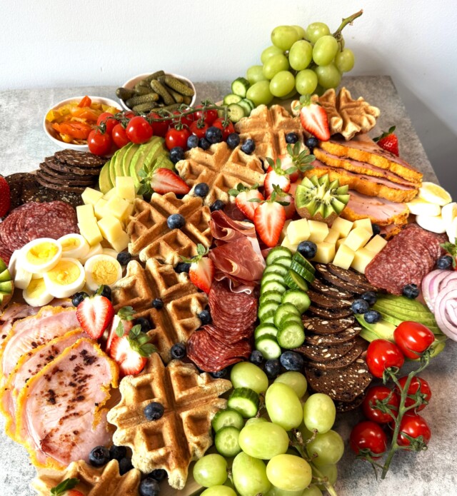 Breakfast charcuterie board on a table