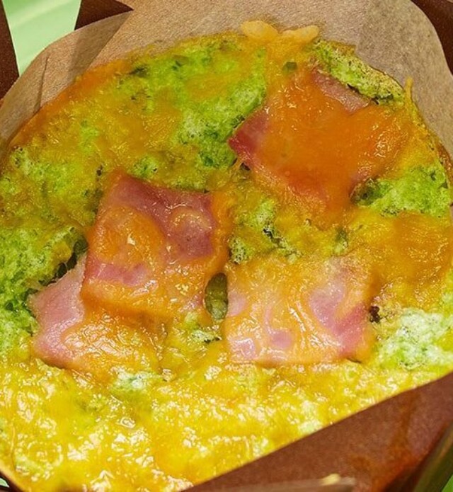 Green eggs and ham in a muffin tin