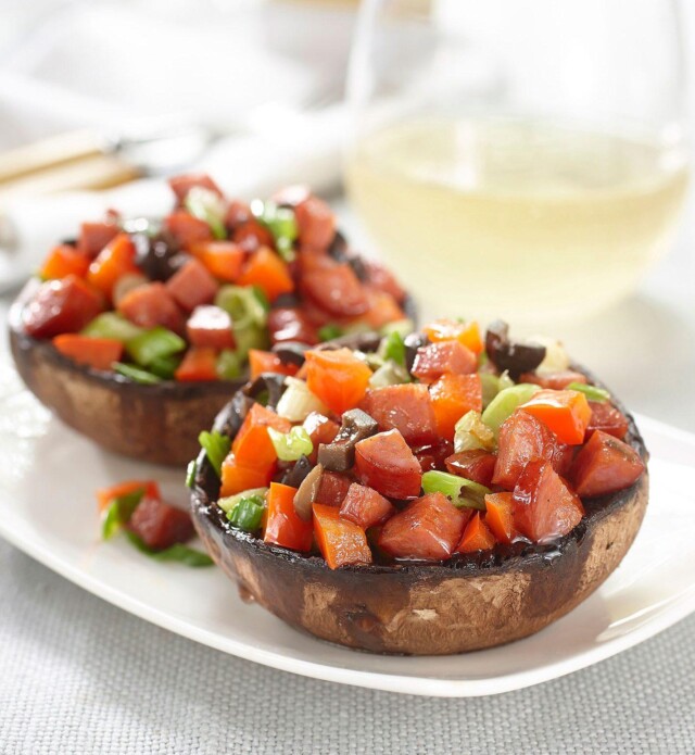 Stuffed Portobello with pepperoni and olives on a plate