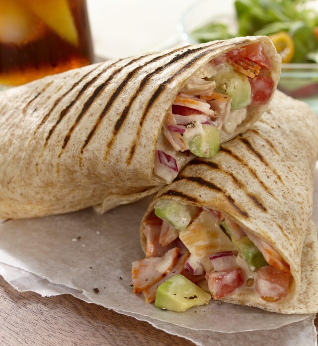 Ham and avocado in a wrap