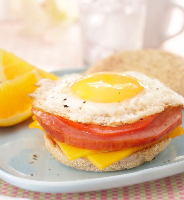 ham and egg on an English muffin