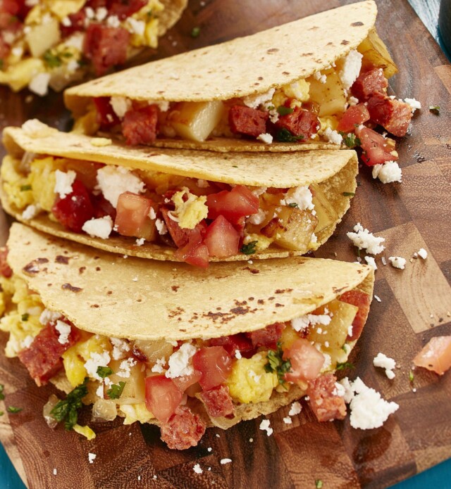 Chorizo and egg tacos