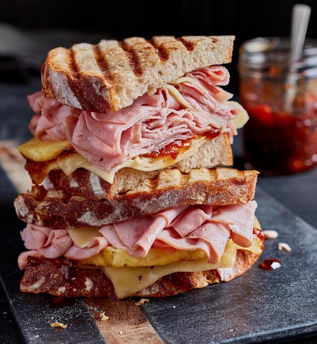 Double stacked ham and pineapple grilled cheese