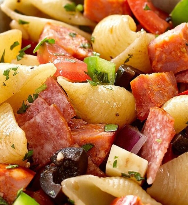 Antipasto salad with salami