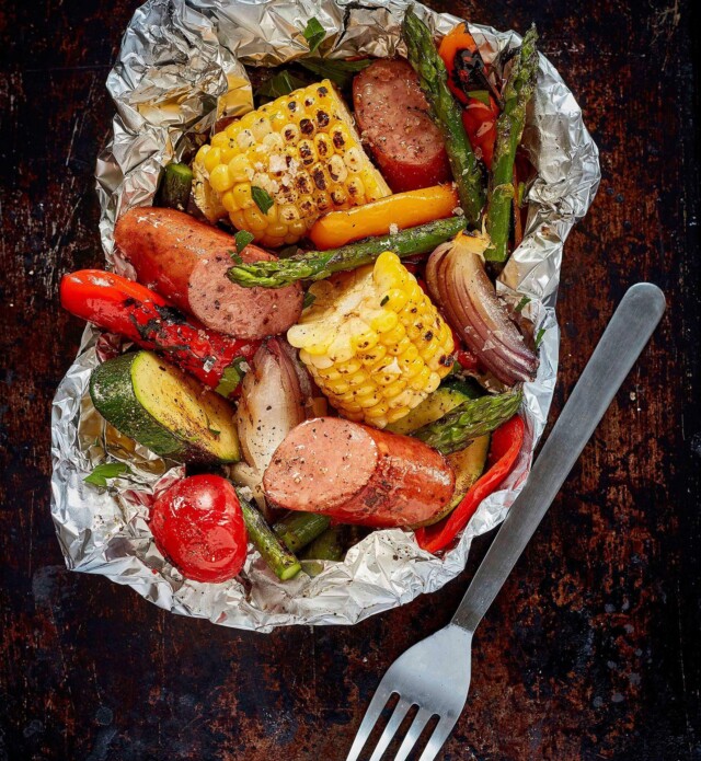 Grillwurst and Summer Vegetable Foil Packets - Pillers