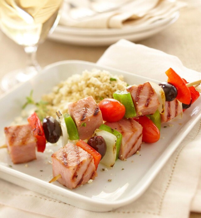 Ham, Olives, Tomato and cucumber on a kebob