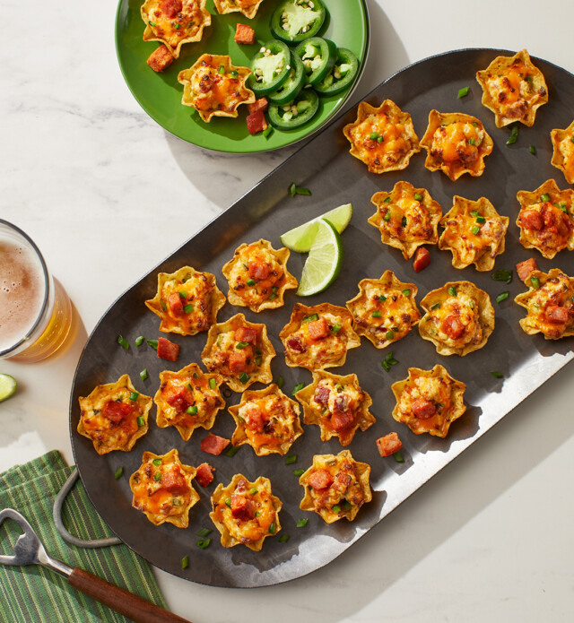 Chorizo Nacho cups on a tray