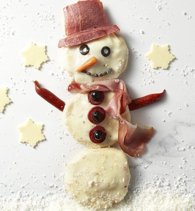 Ham and cheese in the shape of a snowman