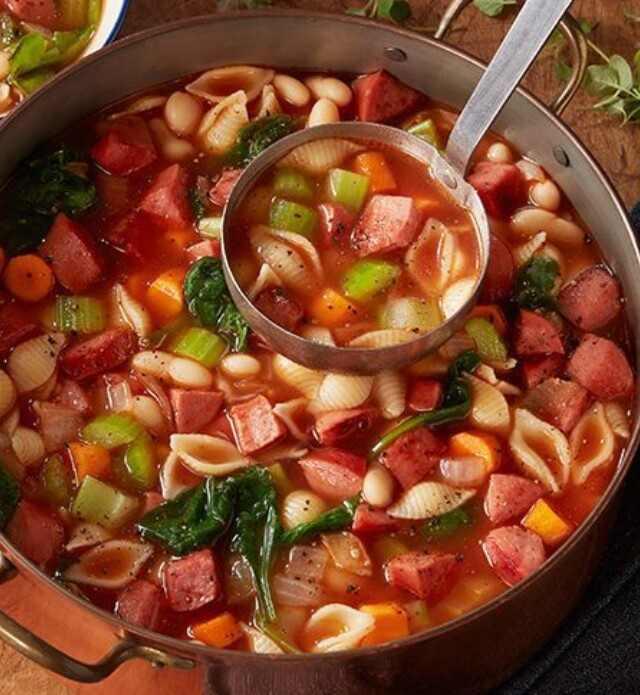 Pot of minestrone soup