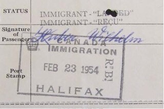 Wilhelm Huber's Immigration card.